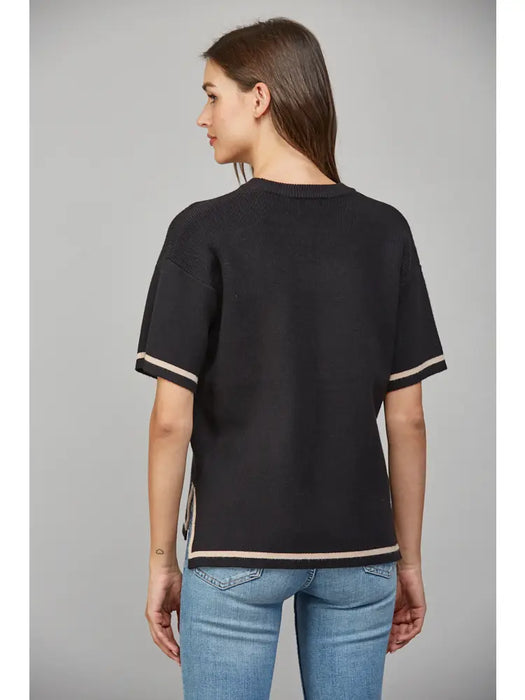 Tipped Side Slit Boxy Sweater