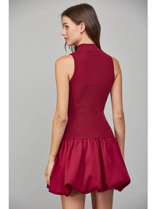 Bubble Skirt Mock Neck Sweater Dress