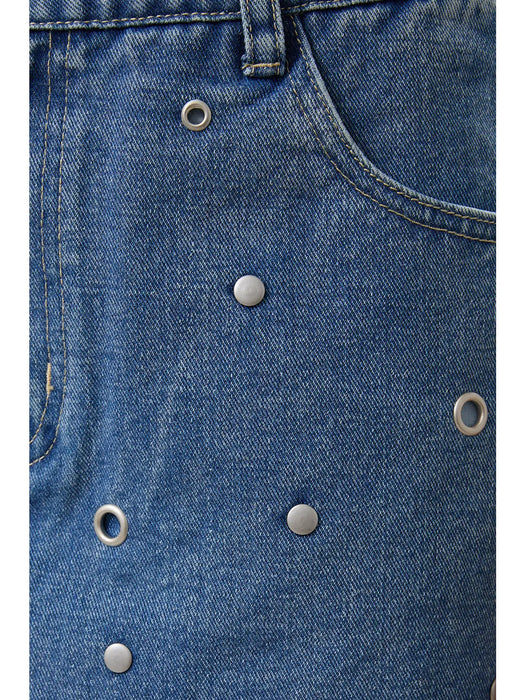Low Rise Stud/Grommet Denim Skirt
