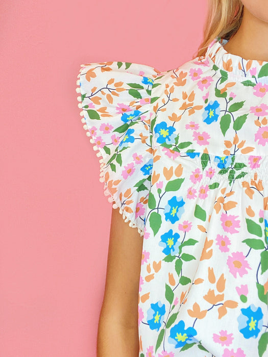 Floral Flutter Sleeve Top