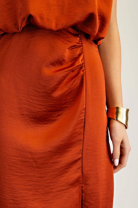 Drape Satin Sleeveless Midi