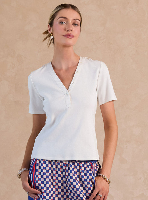 Short Sleeve Knit Top and Printed Scarf