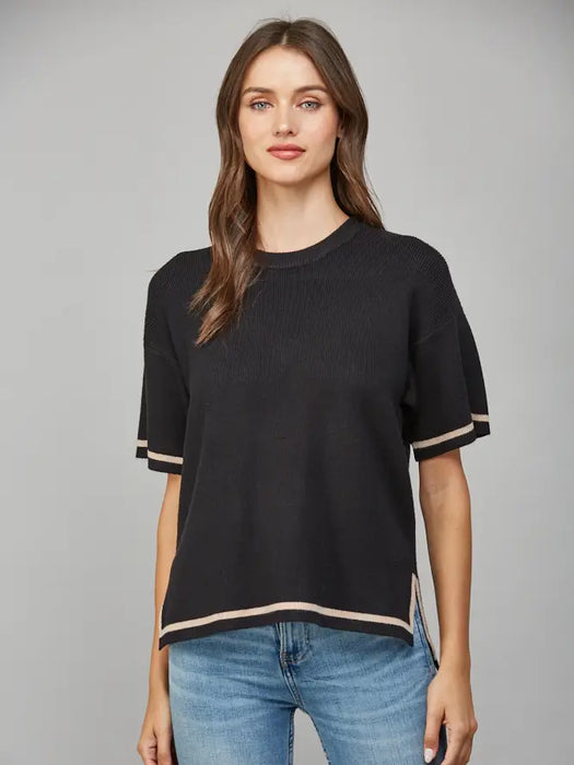 Tipped Side Slit Boxy Sweater