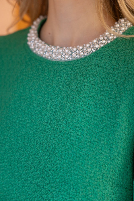 Pearl Trim Tweed Top