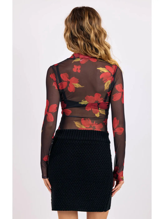 Floral Mesh Mock Neck Top