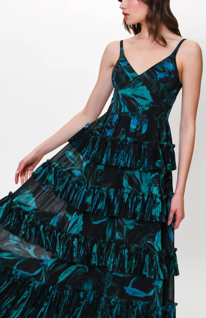 hutch freya sleeveless tiered tulle maxi dress Buy HUTCH Freya Tulle Pliss Ruffle Gown - Dark Blue Floral At 71% Off