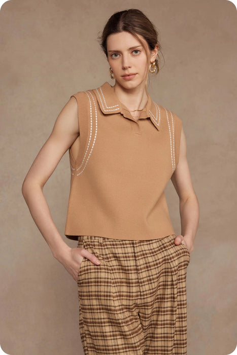 Stitch Sleeveless Polo Top
