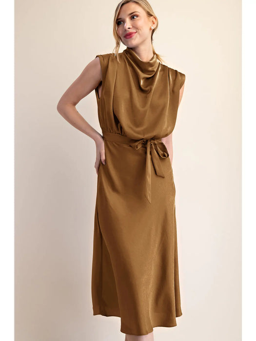 Cowl Neck Satin Midi