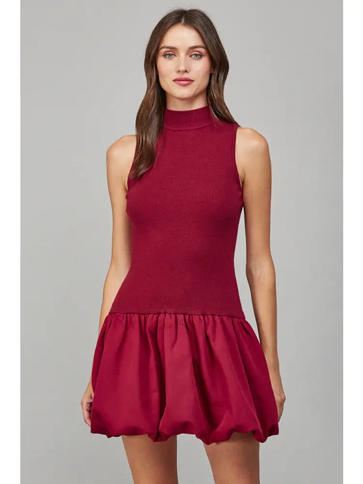 Bubble Skirt Mock Neck Sweater Dress