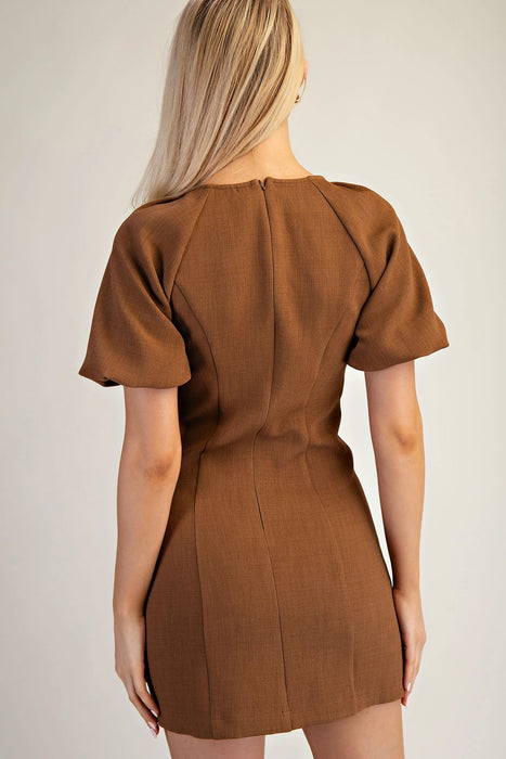 Balloon Sleeve Metal Trim Dress