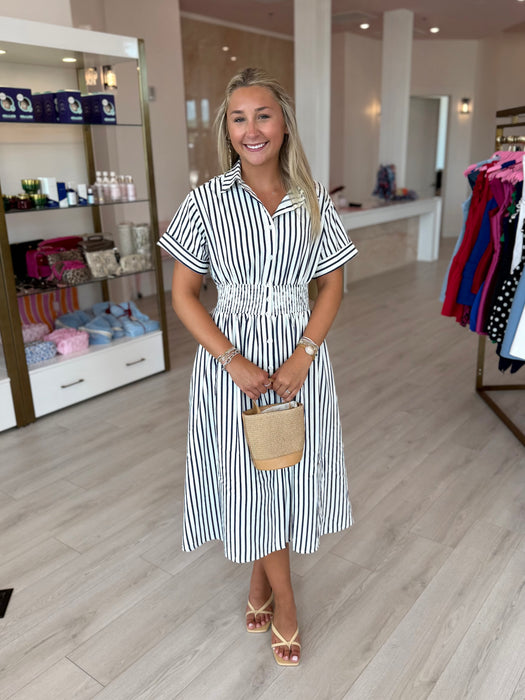 Midi Shirt Dress with Smocked Waist
