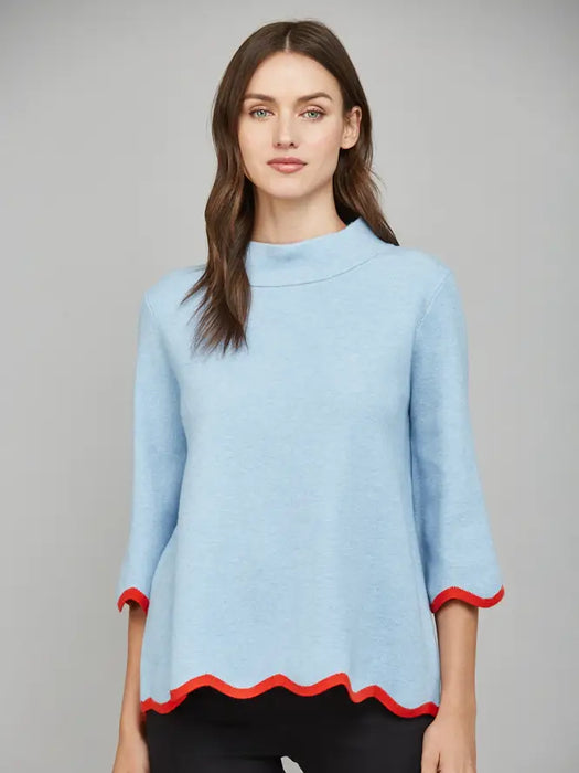 Scallop Edge Mock Neck Sweater