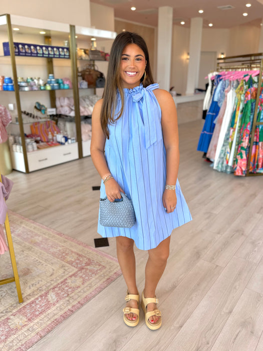 Stripe Tie Neck Mini Dress