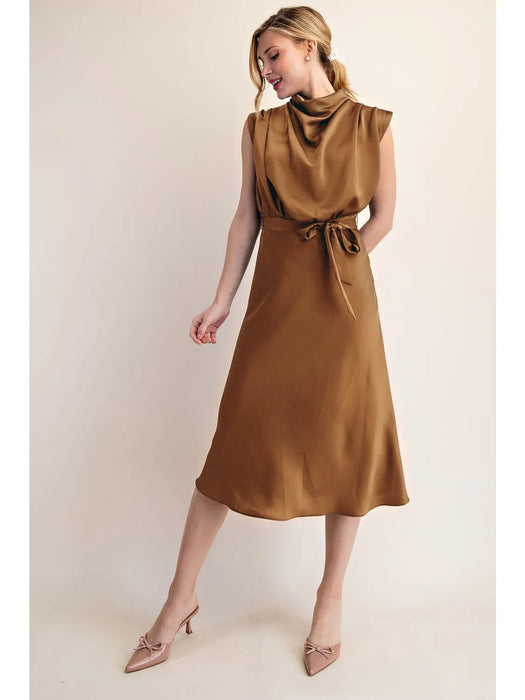 Cowl Neck Satin Midi