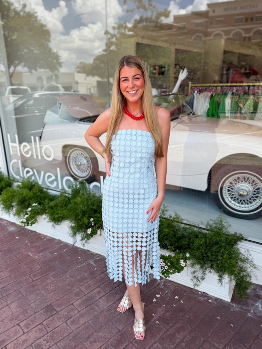 Strapless Circle Lace Fringe Midi Dress