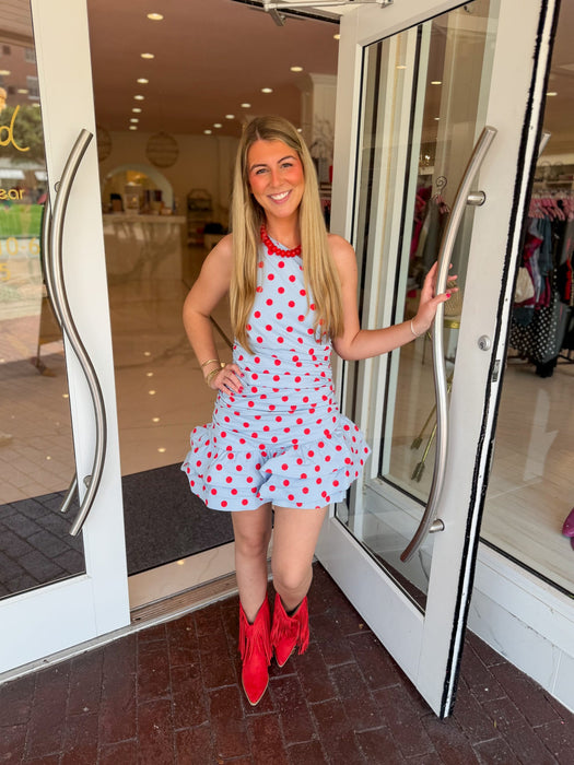 Ruffle Hem One Shoulder Polka Dot Dress