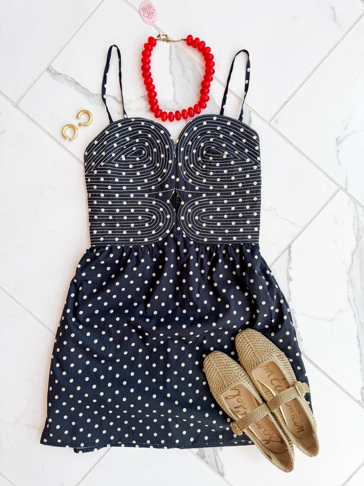 Polka Dot Cut Out Stitch Mini Dress