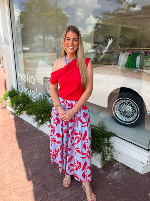 One Shoulder Satin Drape Top