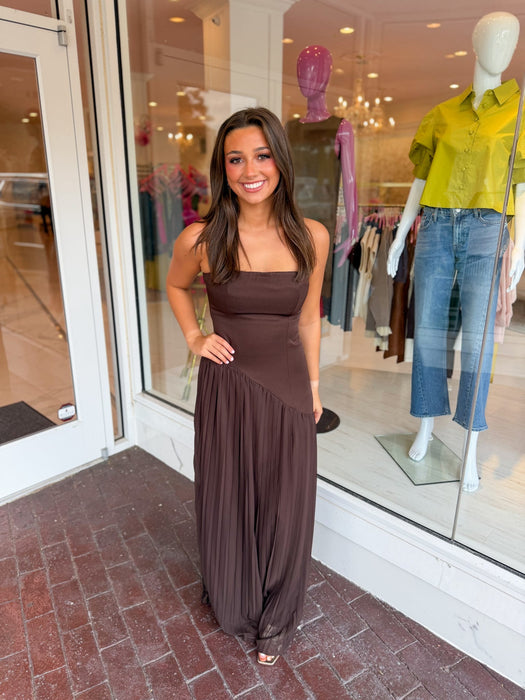Strapless Asymmetric Pleat Skirt Maxi