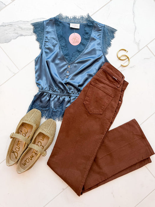 V Neck Lace Detail Top