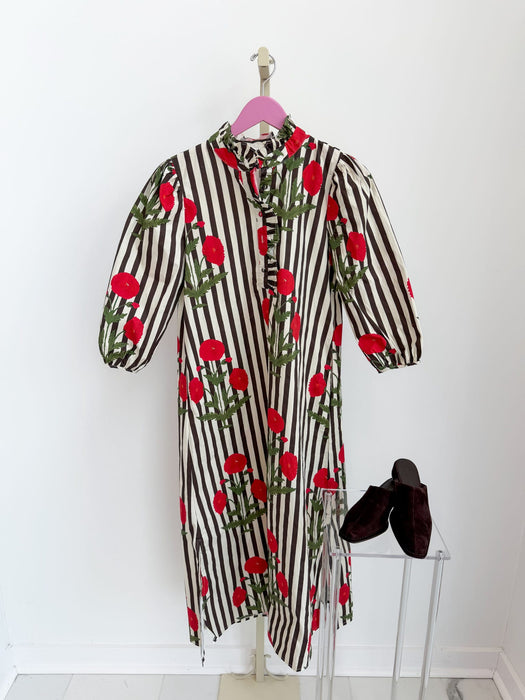 Striped Flower Print Midi Dress