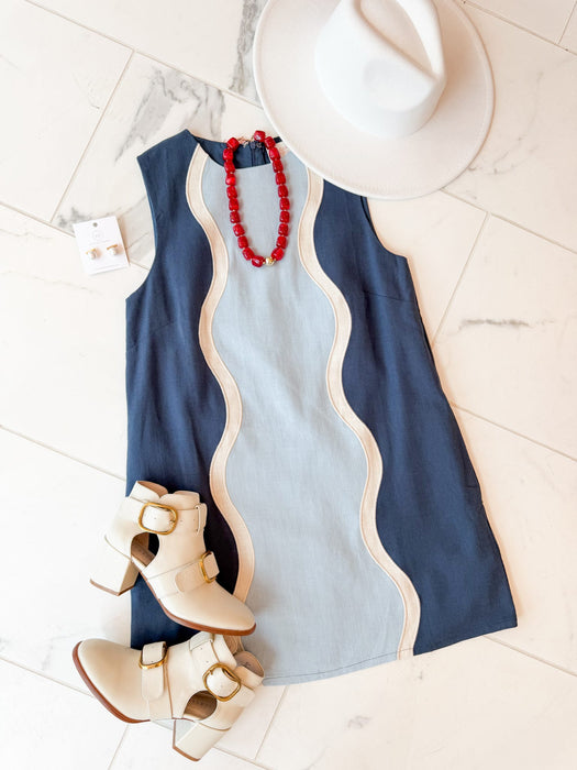 Wavy Contrast Color Block Dress