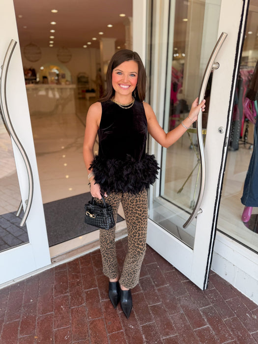 Feather Hem Velvet Tank