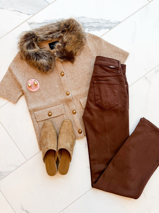Faux Fur Trim New Cardigan