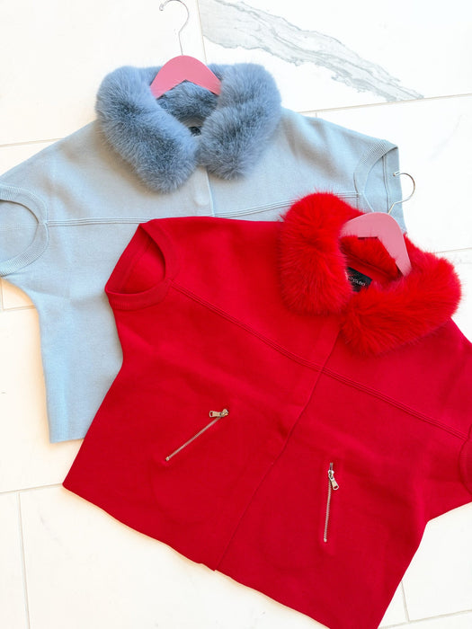 Faux Fur Trim Cardigan