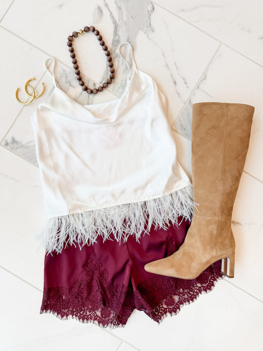 Satin Cowl Neck Father Trim Tank