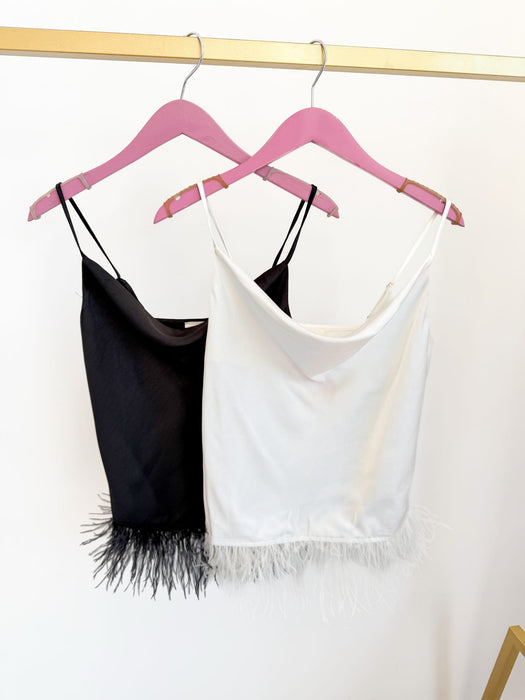 Satin Cowl Neck Father Trim Tank