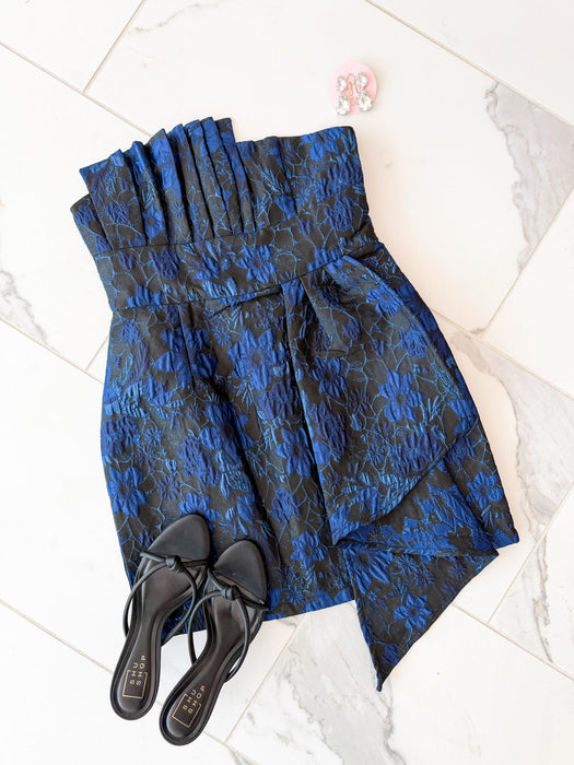 Floral Jacquard Strapless Mini Dress