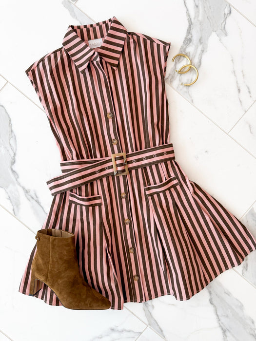 Stripe Denim Shirt Dress with Belt
