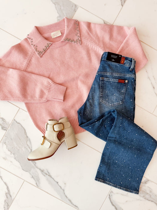 Jewel Collar Long Sleeve Sweater