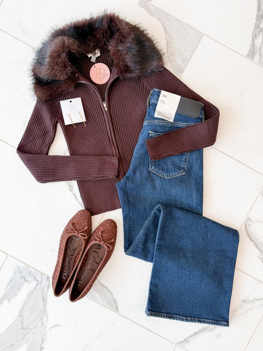 Danya Faux Fur Trim Cardigan