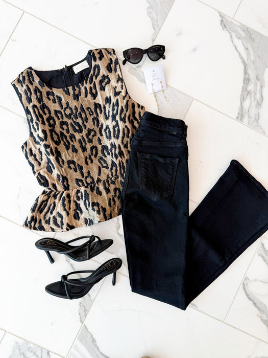 Metallic Leopard Jacquard Peplum Top