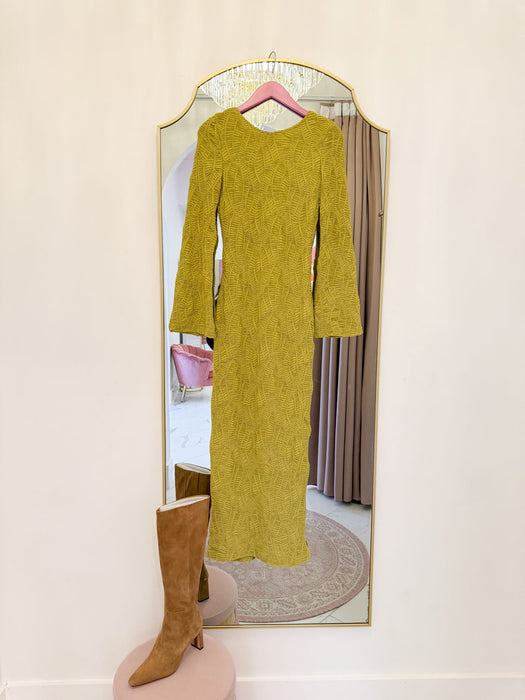 Textured Long Sleeve Midi Dress