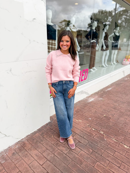 Jewel Collar Long Sleeve Sweater