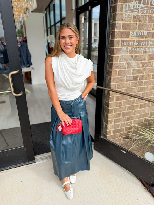 Shimmer Leather Midi Skirt