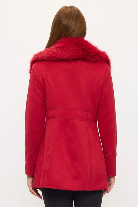 Luxe Faux Fur-Collar Tailored Coat