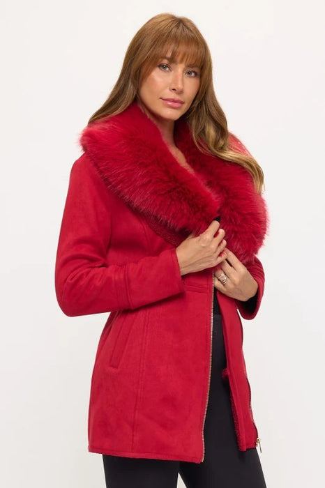 Luxe Faux Fur-Collar Tailored Coat