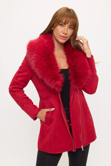Luxe Faux Fur-Collar Tailored Coat