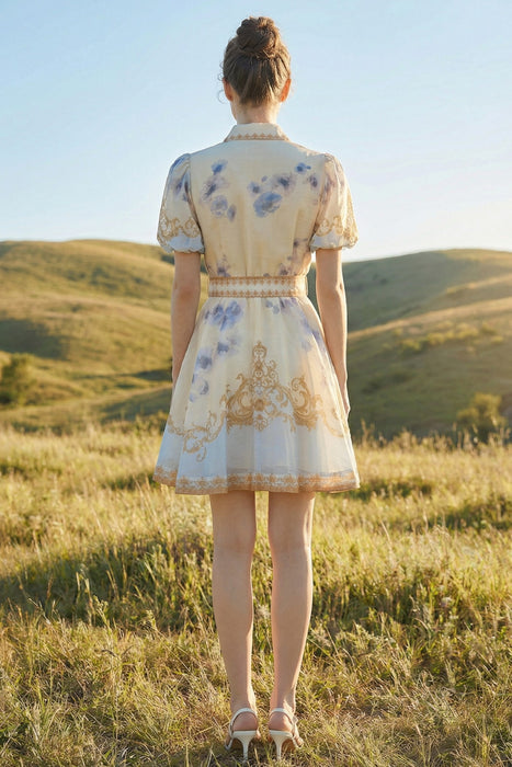Floral Button Down Belted Mini Dress