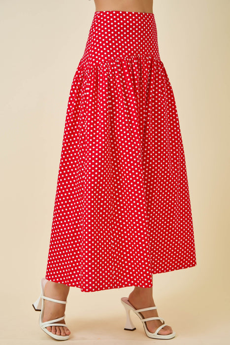 Polka Dot Flared Maxi Skirt