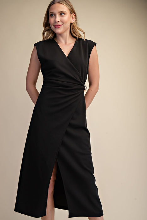 Gold Detail Wrap Midi Dress
