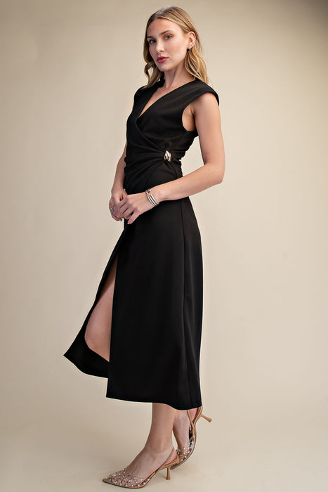 Gold Detail Wrap Midi Dress