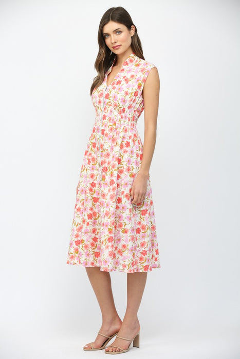 Floral Jacquard Front Zip Dress