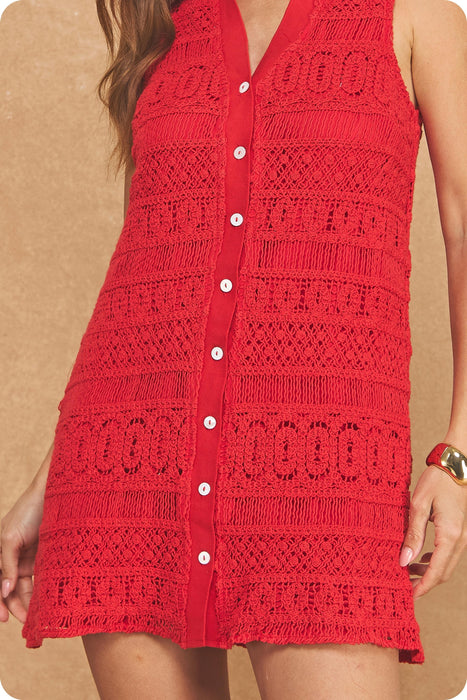 Crochet Lace Button Down Mini Dress