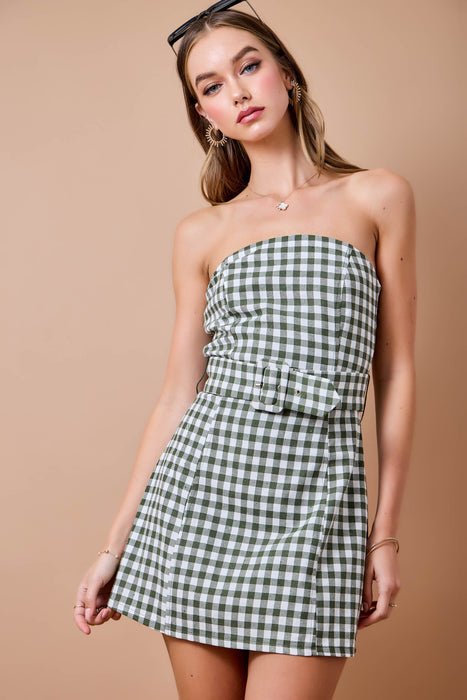 Gingham Strapless Mini Dress