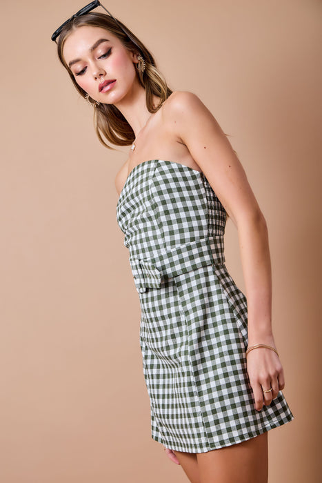 Gingham Strapless Mini Dress